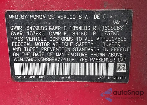 2015 Honda Fit Ex/Ex-L z USA, uszkodzony, nr VIN 3HGGK5H89FM774108